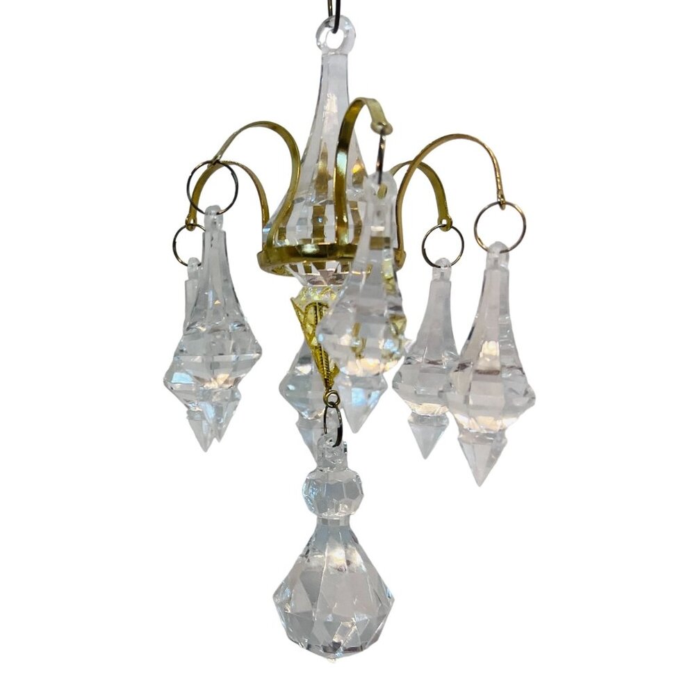 Mini Crystal Chandelier Ornament brasstone pointed faceted Christmas Barbie‎
